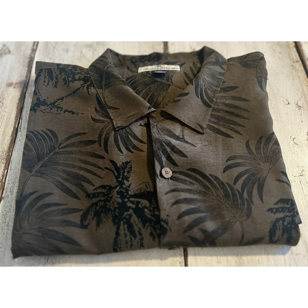 Tommy Bahama Men's Short Sleeve Button Down Shirt, 100% Silk, XXL, Green/Black
